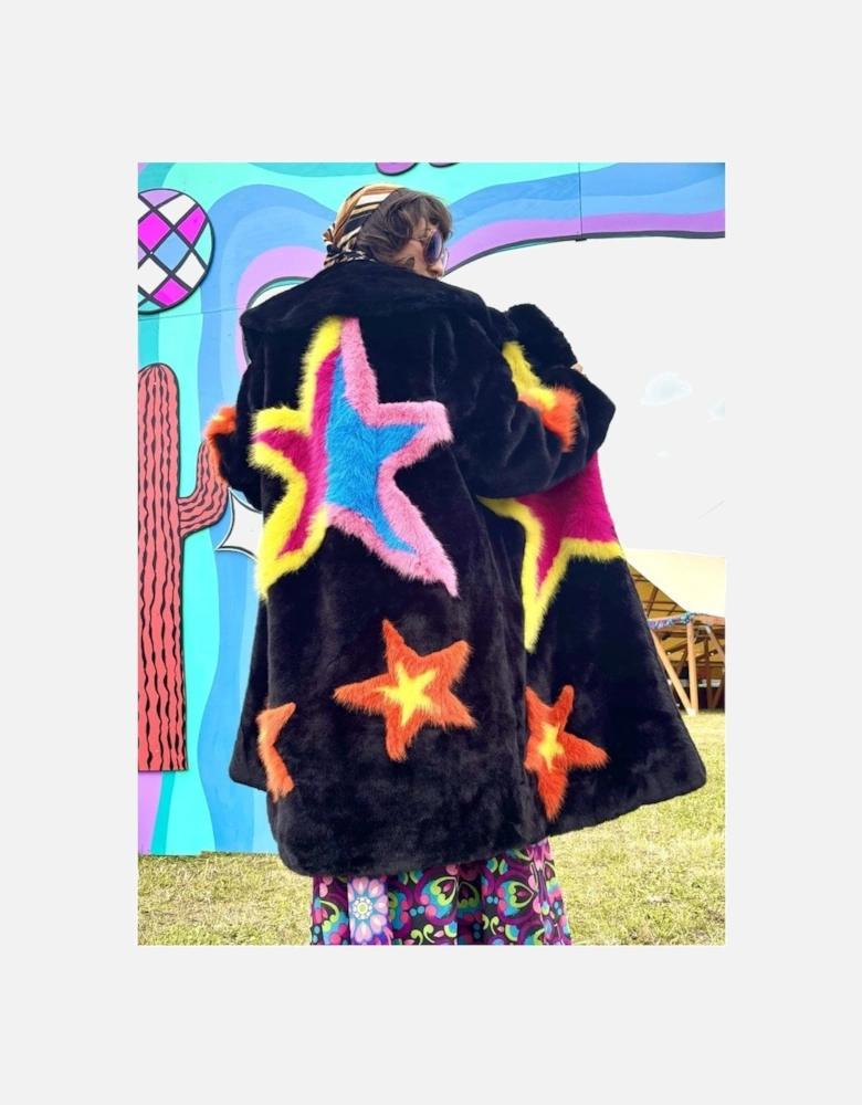 Black Hand Made Bamboo Lyocell Multi Faux Fur Star Coat