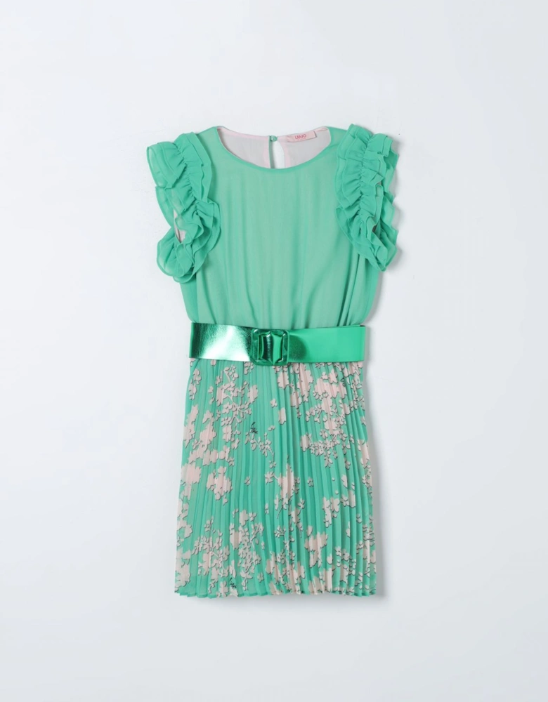 Pleated Argyle Dress with Belt