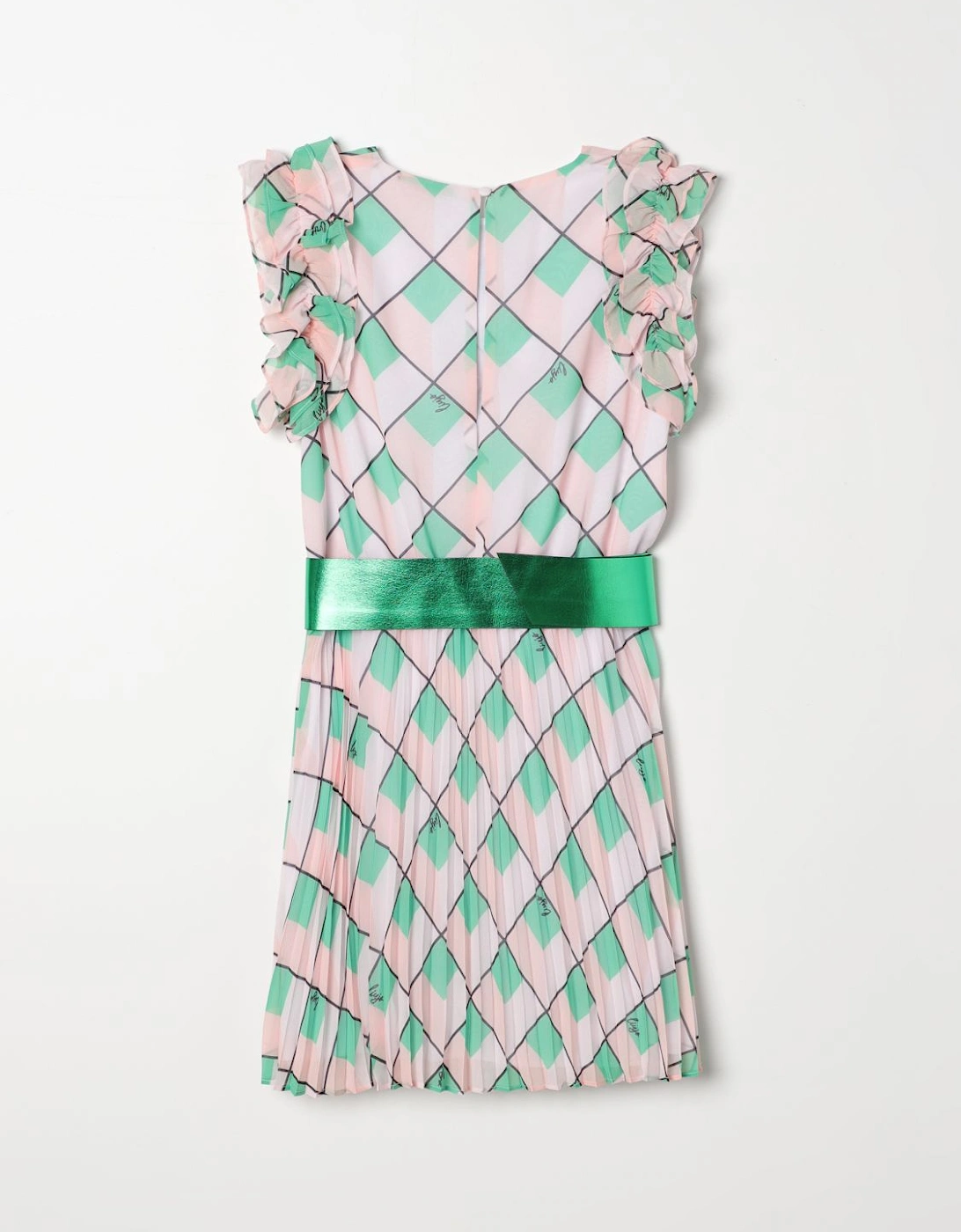 Pleated Argyle Dress with Belt