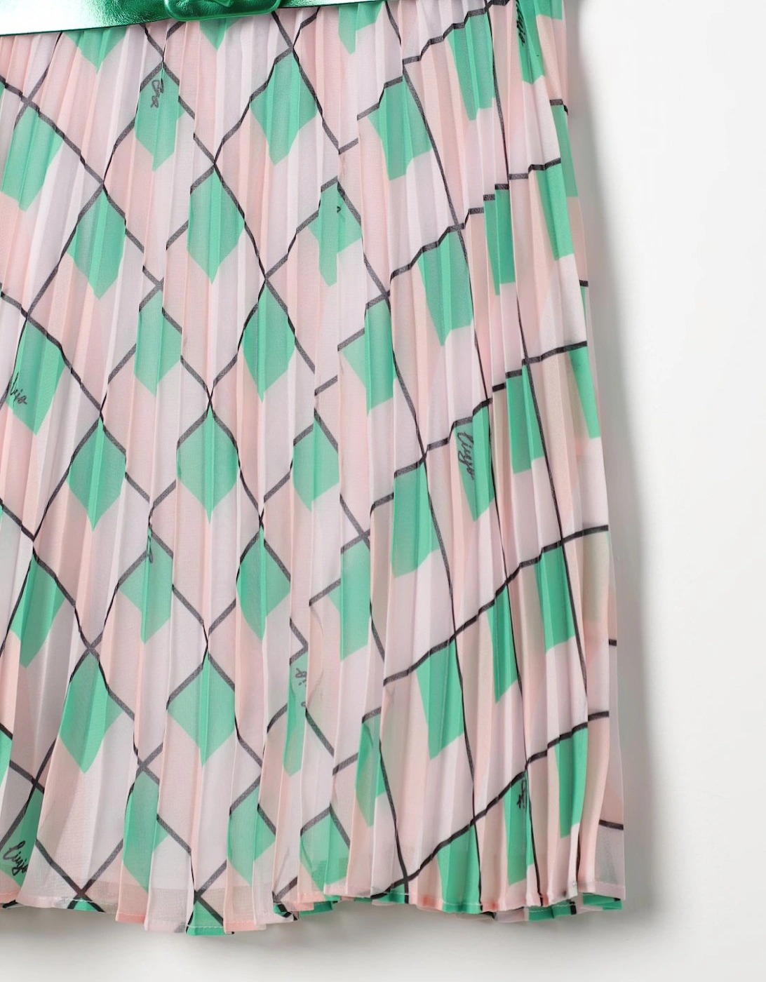 Pleated Argyle Dress with Belt