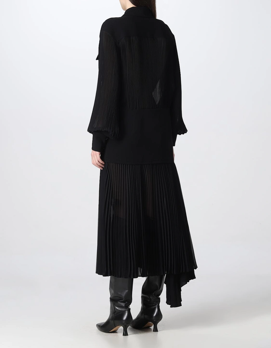 Pleated Midi Dress with Collared Neckline
