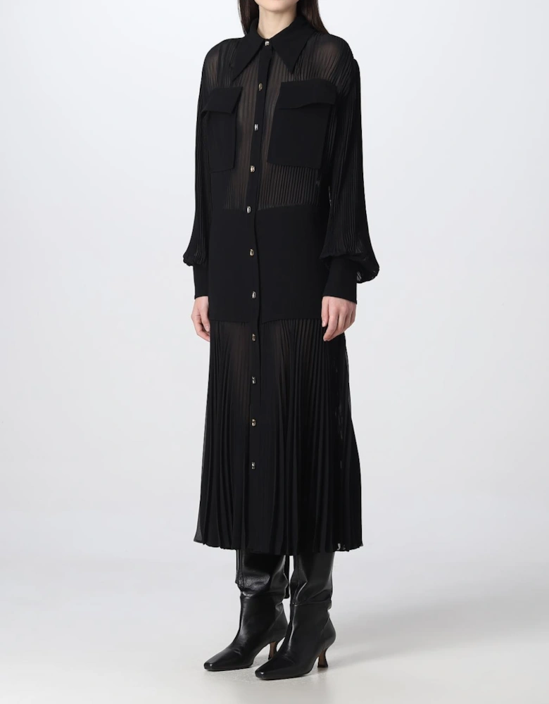 Pleated Midi Dress with Collared Neckline
