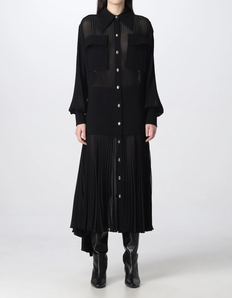 Pleated Midi Dress with Collared Neckline