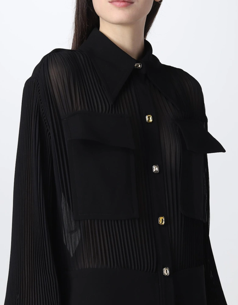 Pleated Midi Dress with Collared Neckline