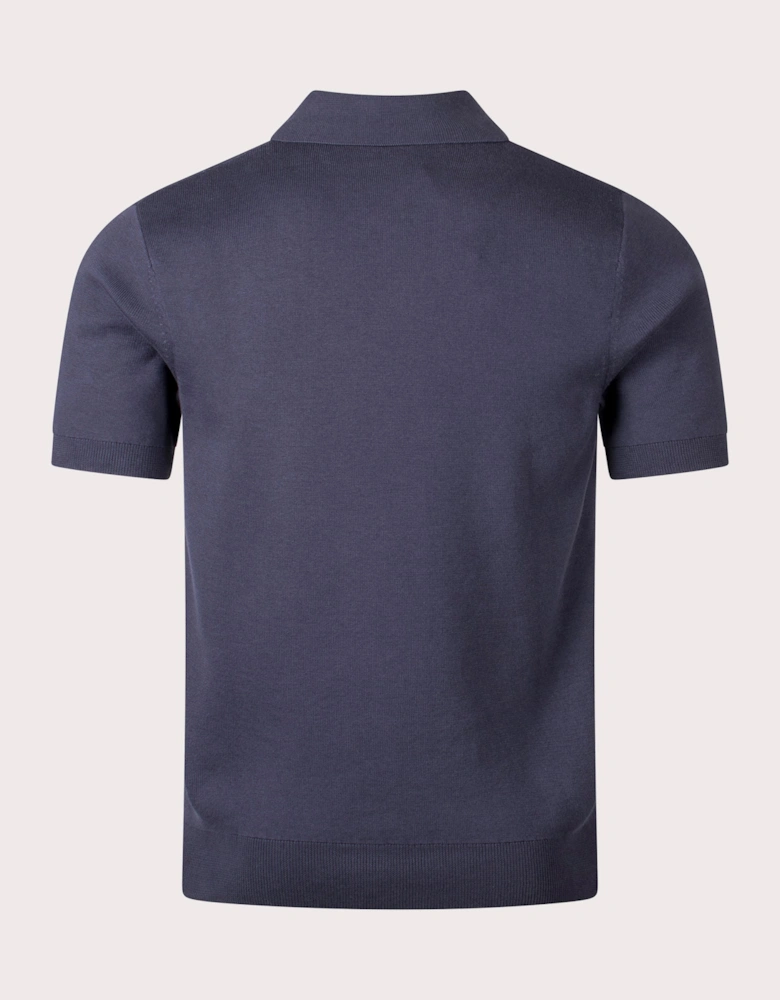 Textured Stripe Zip Neck Knitted Polo Shirt