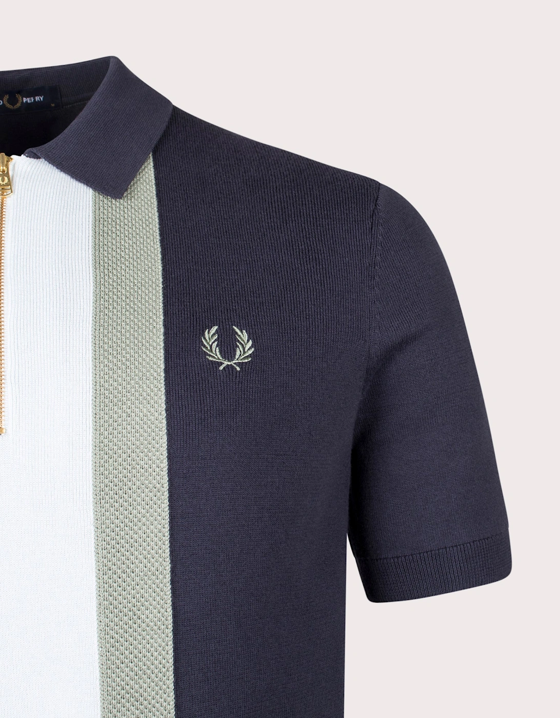 Textured Stripe Zip Neck Knitted Polo Shirt