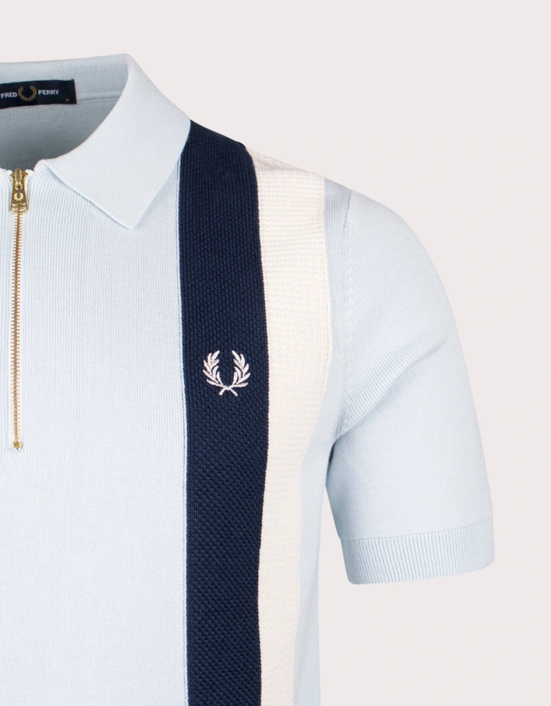 Textured Zip Neck Knitted Polo Shirt