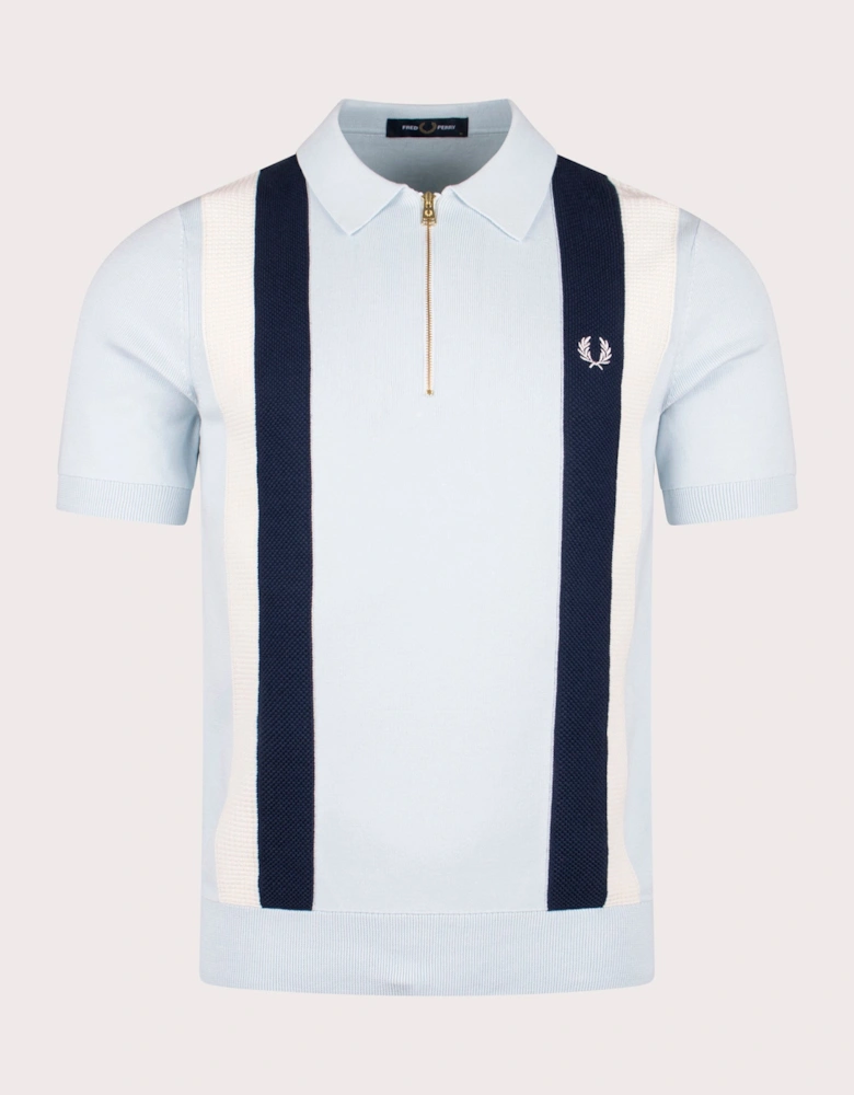 Textured Zip Neck Knitted Polo Shirt
