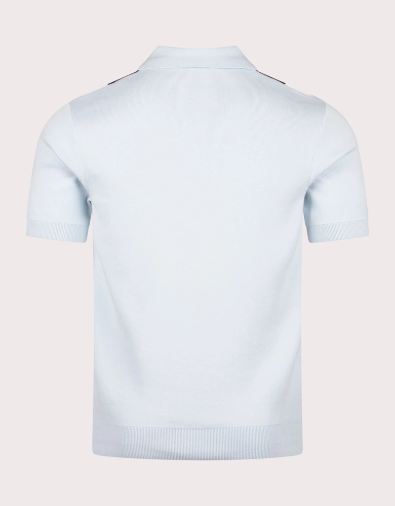 Textured Zip Neck Knitted Polo Shirt