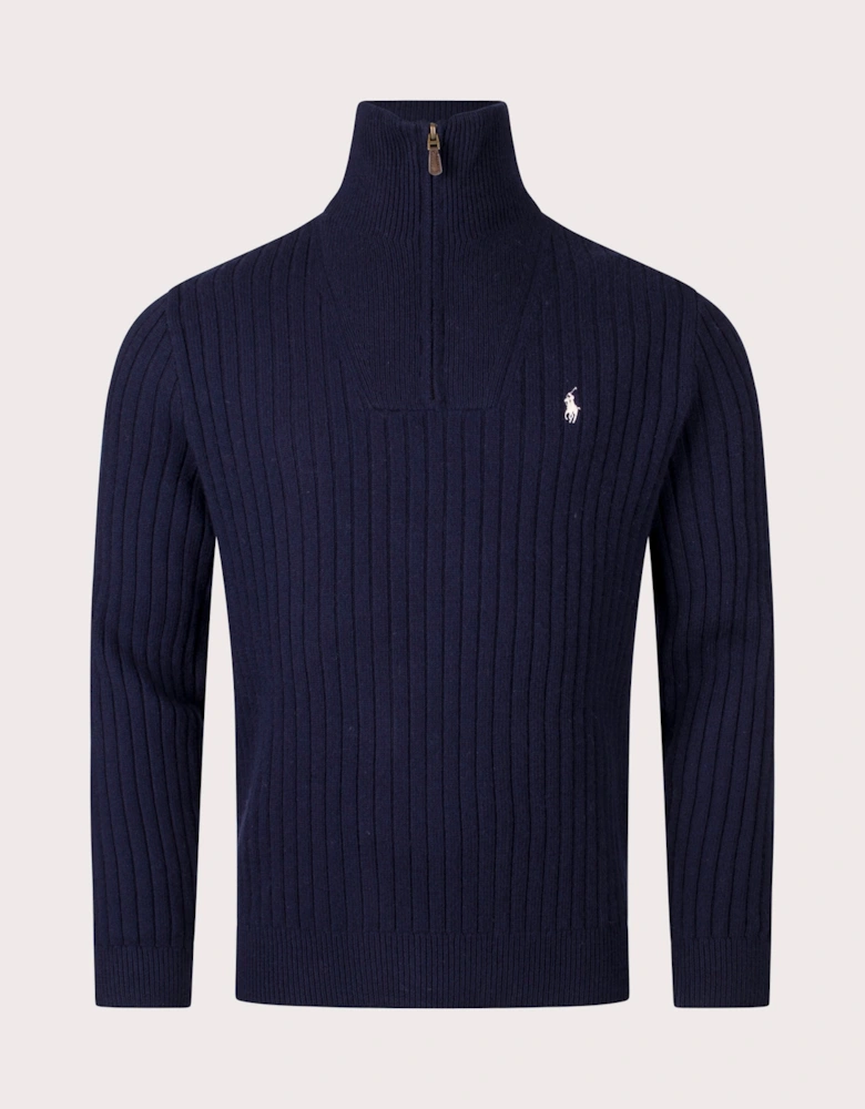Rib Knit Wool Quarter Zip