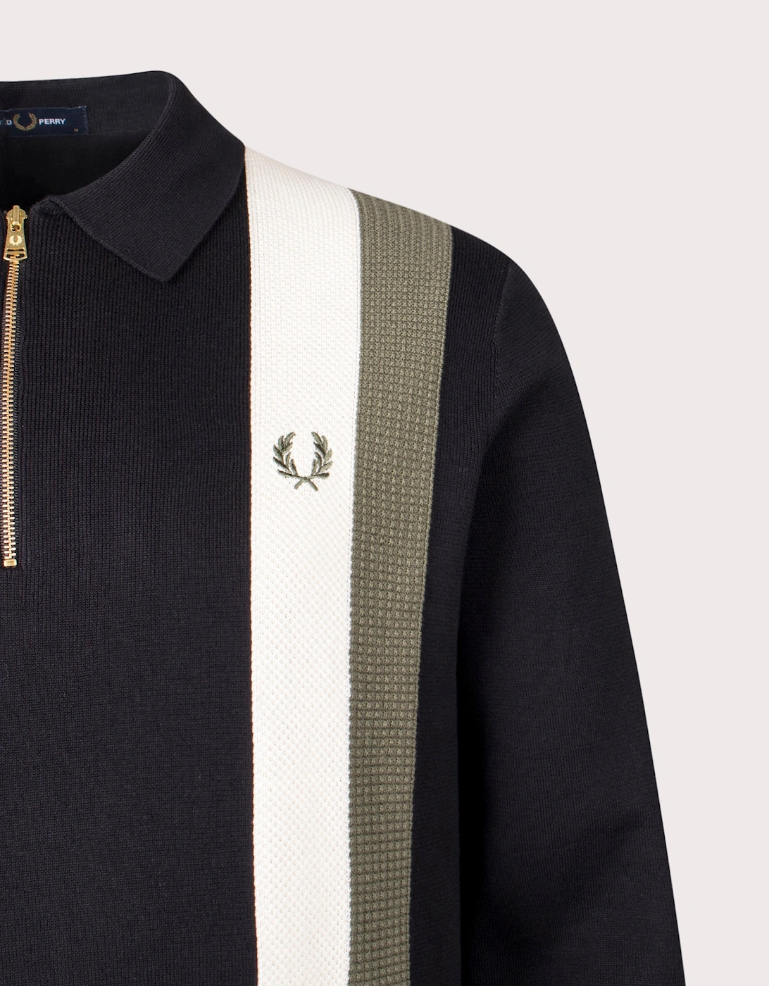 Textured Zip Neck Knitted Long Sleeve Polo Shirt