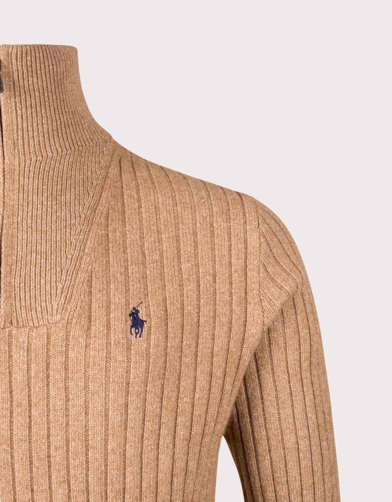 Rib Knit Wool Quarter Zip