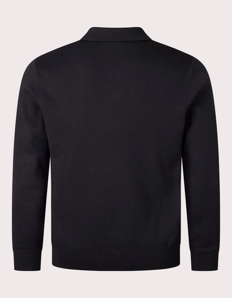 Textured Zip Neck Knitted Long Sleeve Polo Shirt