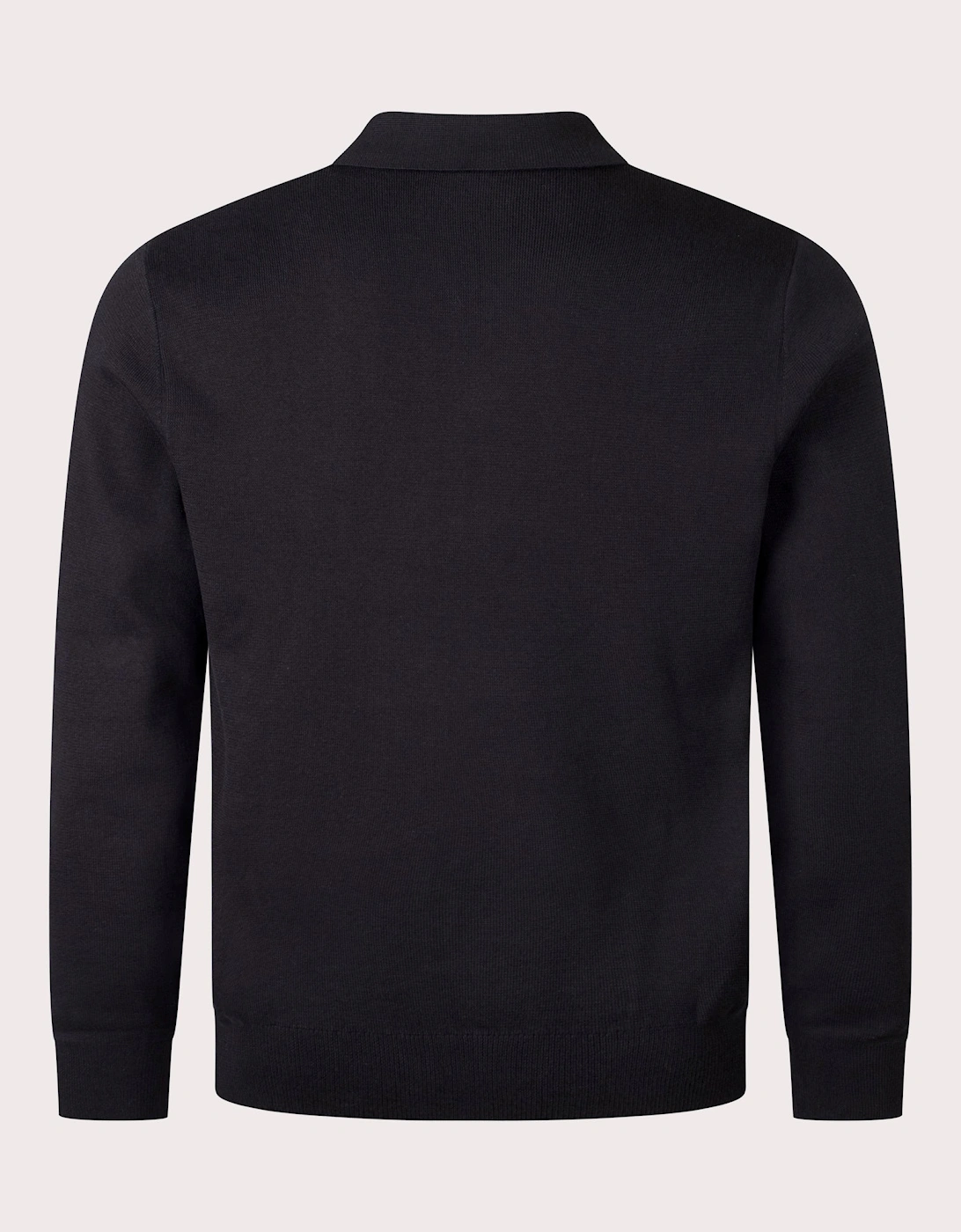 Textured Zip Neck Knitted Long Sleeve Polo Shirt