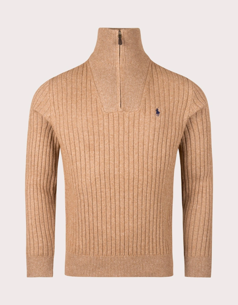 Rib Knit Wool Quarter Zip