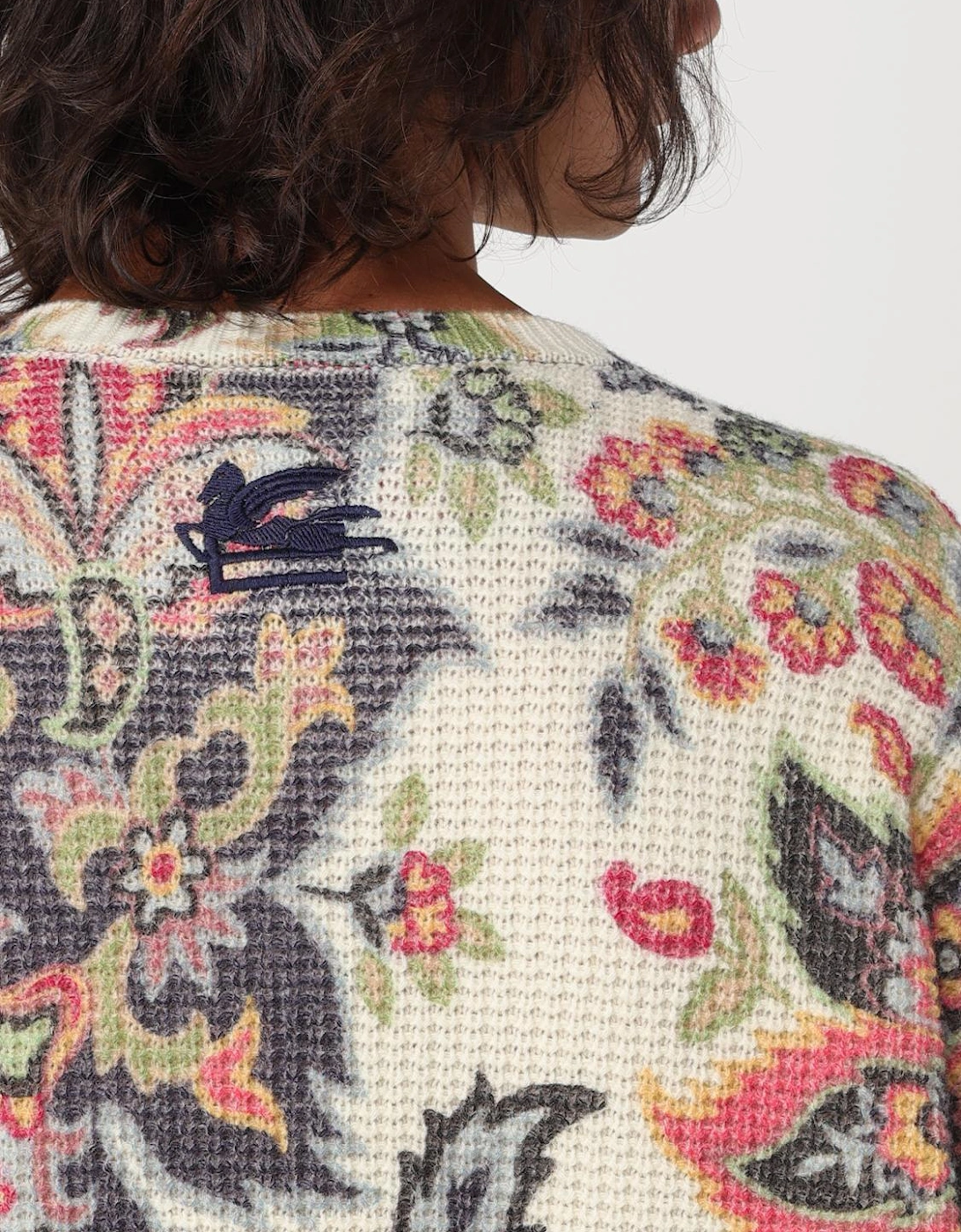 Paisley Print Waffle Knit Sweater