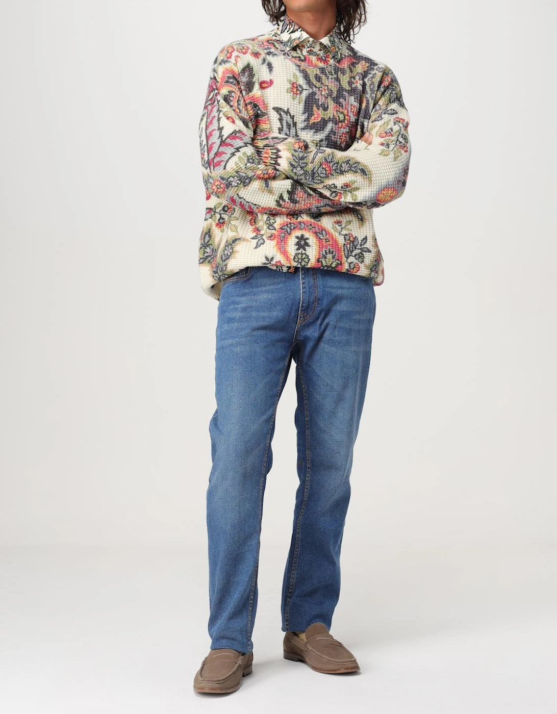 Paisley Print Waffle Knit Sweater