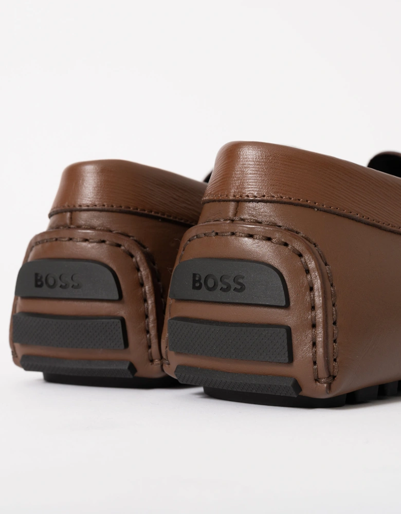 BOSS Orange Mens Leather Driving Moccasins - Medium Brown 214