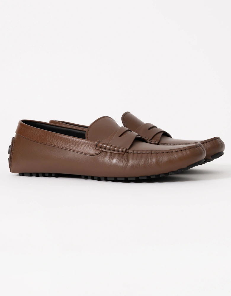 BOSS Orange Mens Leather Driving Moccasins - Medium Brown 214