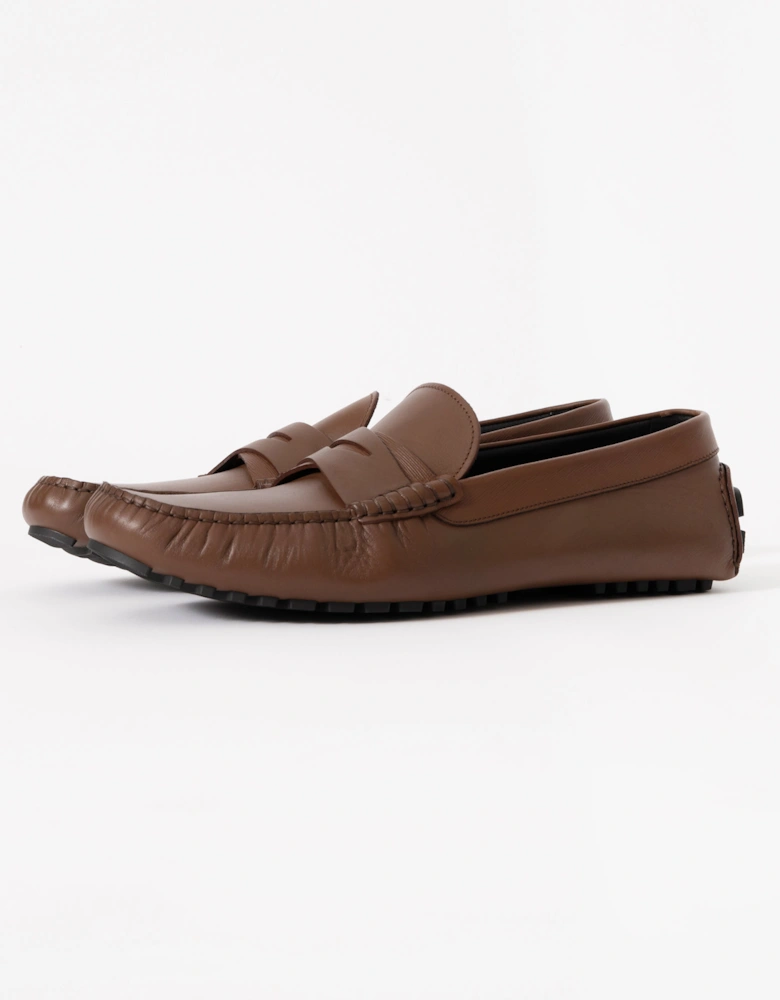 BOSS Orange Mens Leather Driving Moccasins - Medium Brown 214
