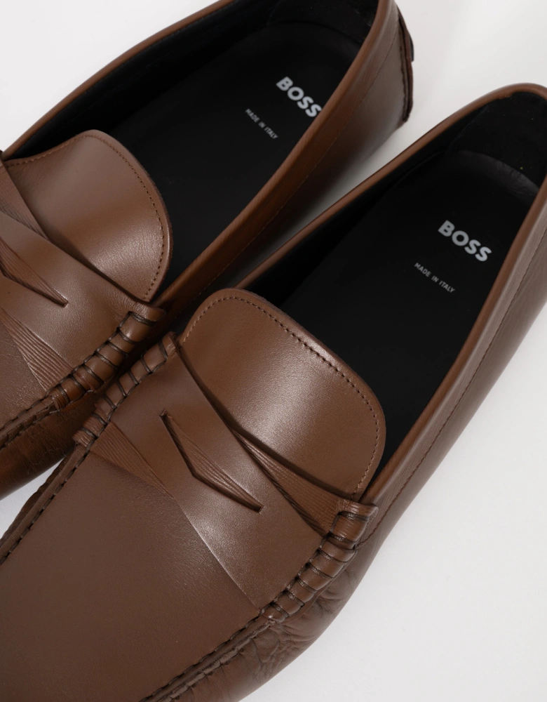 BOSS Orange Mens Leather Driving Moccasins - Medium Brown 214