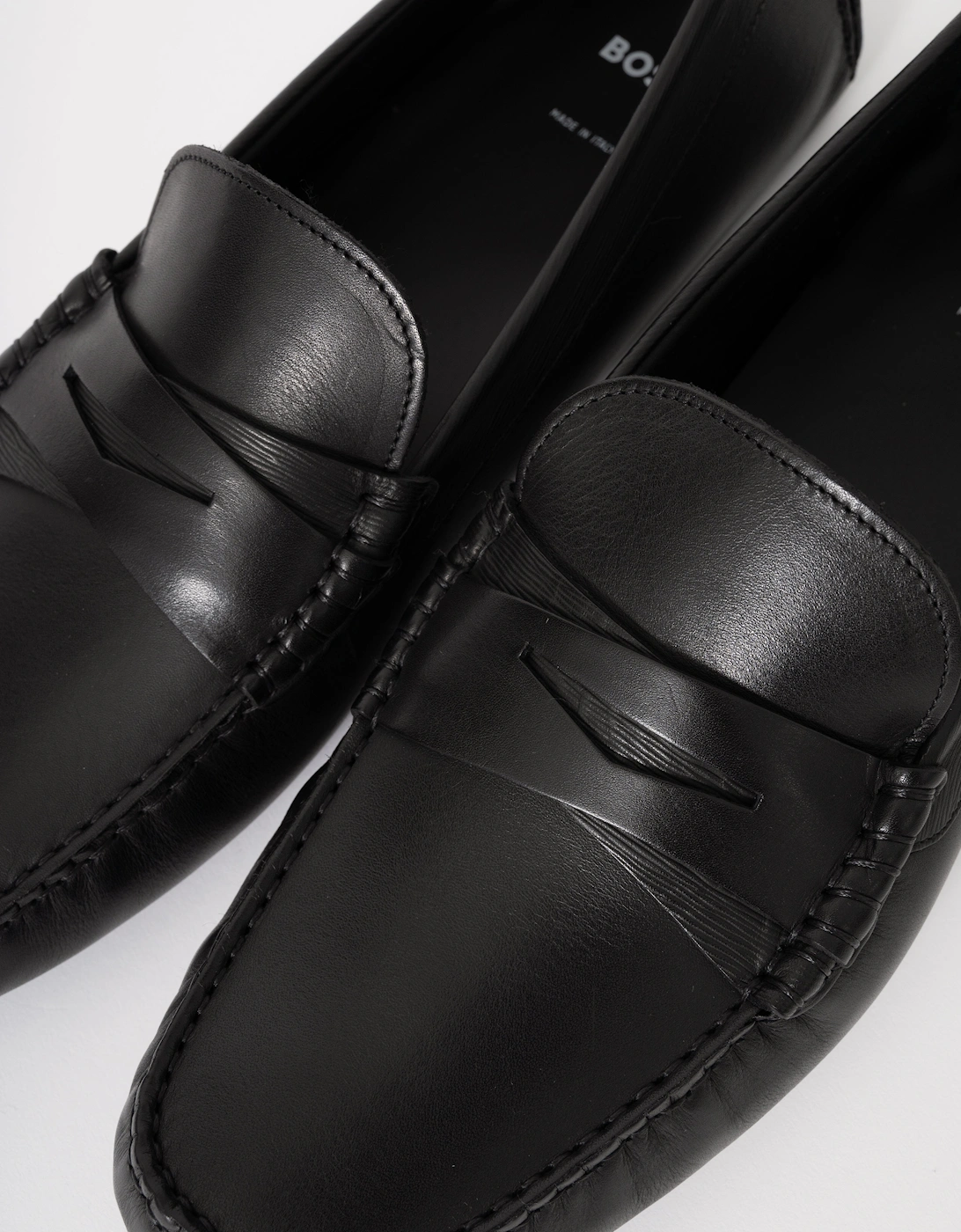 BOSS Orange Mens Leather Driving Moccasins - Black 001