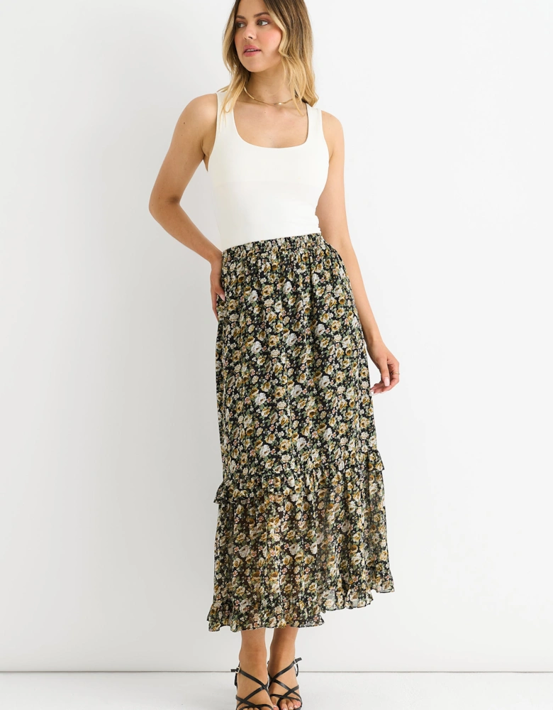 Black Sparkle Floral Maxi Skirt