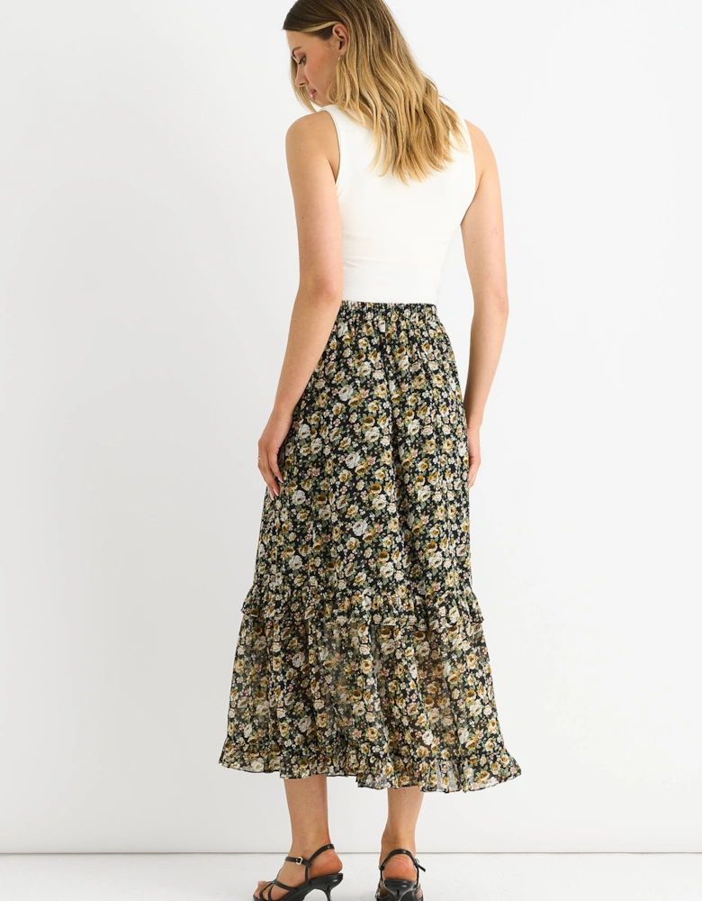 Black Sparkle Floral Maxi Skirt