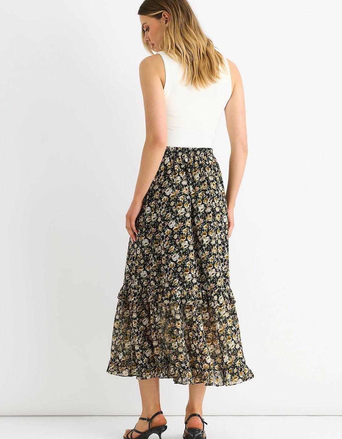 Black Sparkle Floral Maxi Skirt
