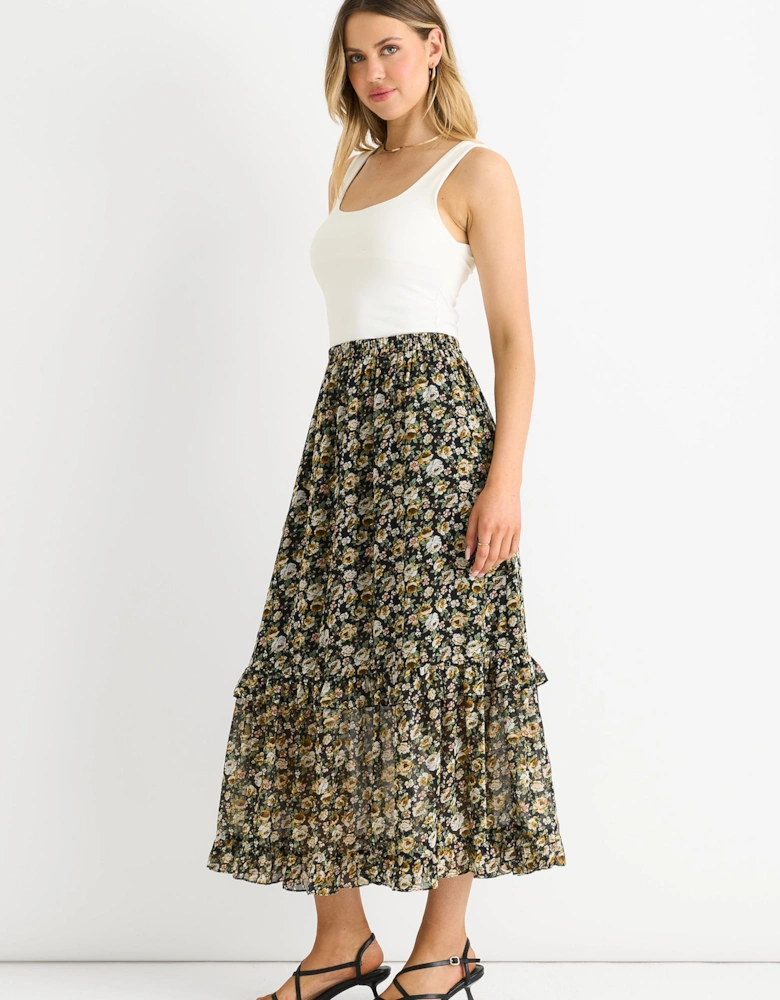 Black Sparkle Floral Maxi Skirt