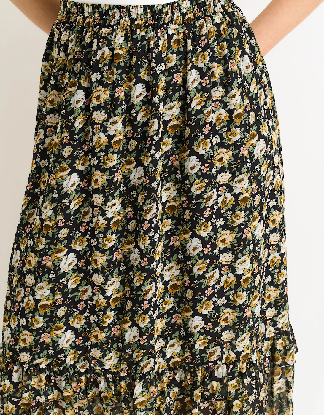 Black Sparkle Floral Maxi Skirt