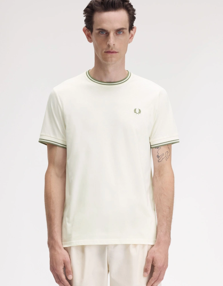 Twin Tipped T-Shirt - Light Ecru/Olive Mint