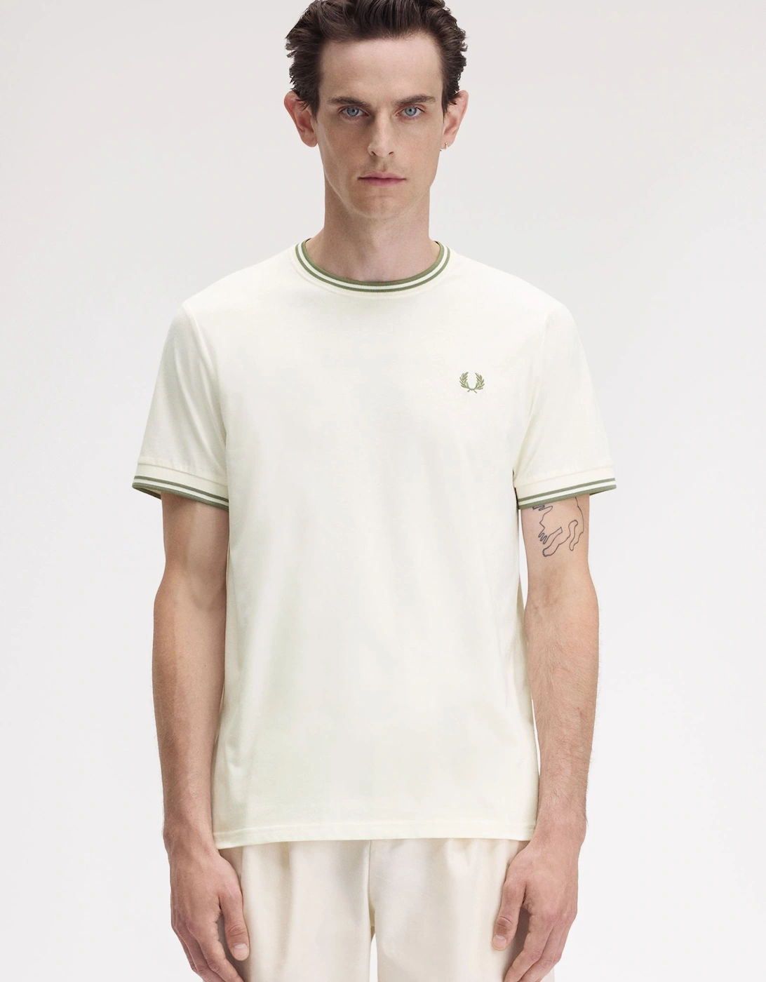 Twin Tipped T-Shirt - Light Ecru/Olive Mint