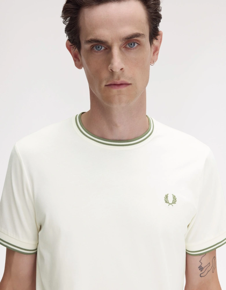 Twin Tipped T-Shirt - Light Ecru/Olive Mint
