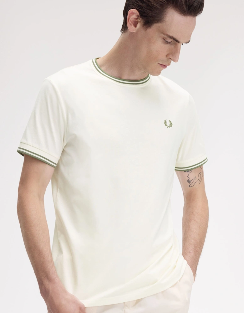 Twin Tipped T-Shirt - Light Ecru/Olive Mint