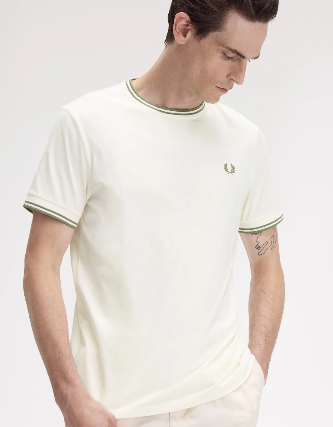 Twin Tipped T-Shirt - Light Ecru/Olive Mint