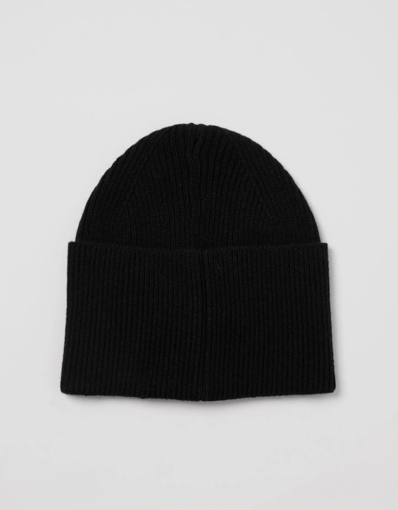 Ribbed Knit Beanie Logo Patch