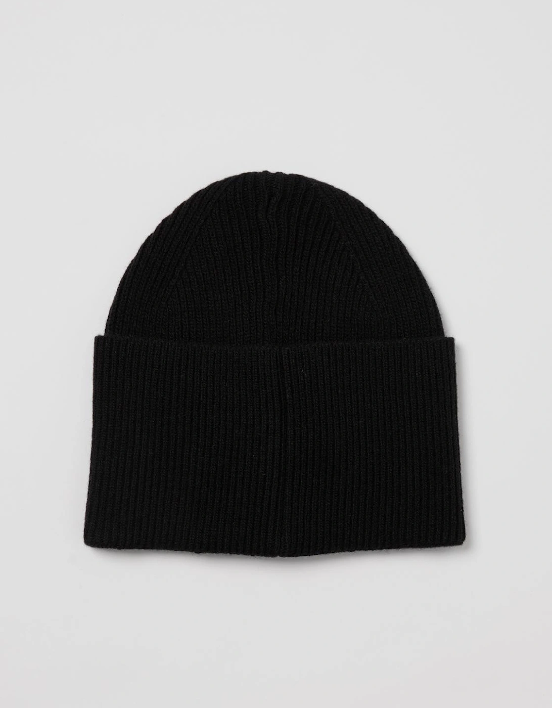 Ribbed Knit Beanie Logo Patch