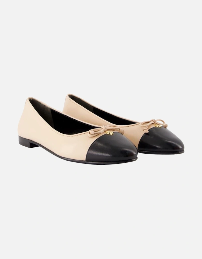 Cap Toe Leather Ballerinas with Smooth Goatskin and Round Toe