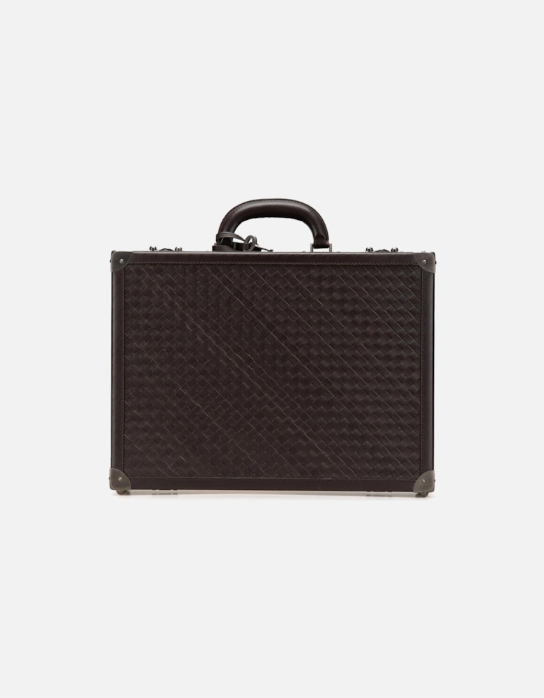 Nappa Leather Woven Briefcase with Structured Handle and Flip-Lock Closures