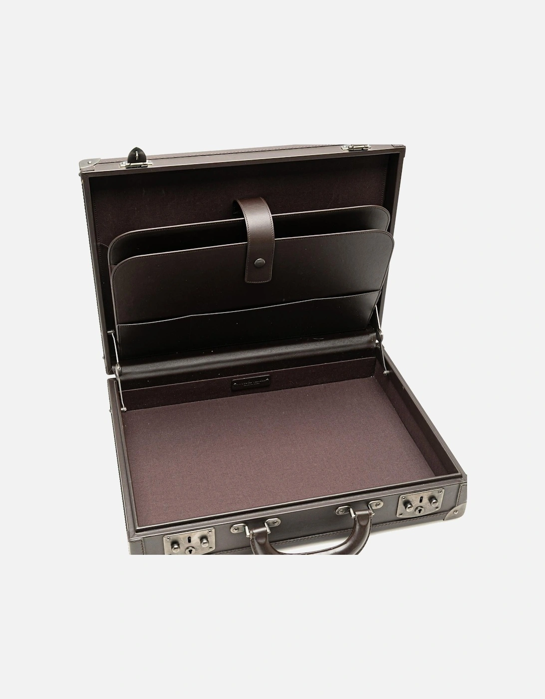 Nappa Leather Woven Briefcase with Structured Handle and Flip-Lock Closures