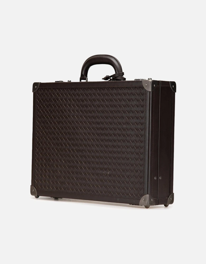 Nappa Leather Woven Briefcase with Structured Handle and Flip-Lock Closures