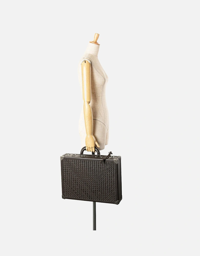 Nappa Leather Woven Briefcase with Structured Handle and Flip-Lock Closures