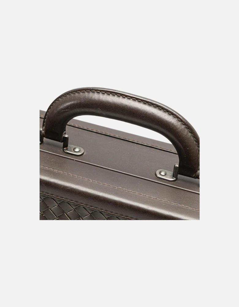 Nappa Leather Woven Briefcase with Structured Handle and Flip-Lock Closures