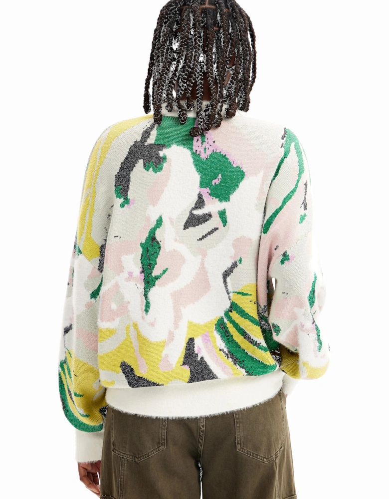 Women's Floral Knitted Sweater White