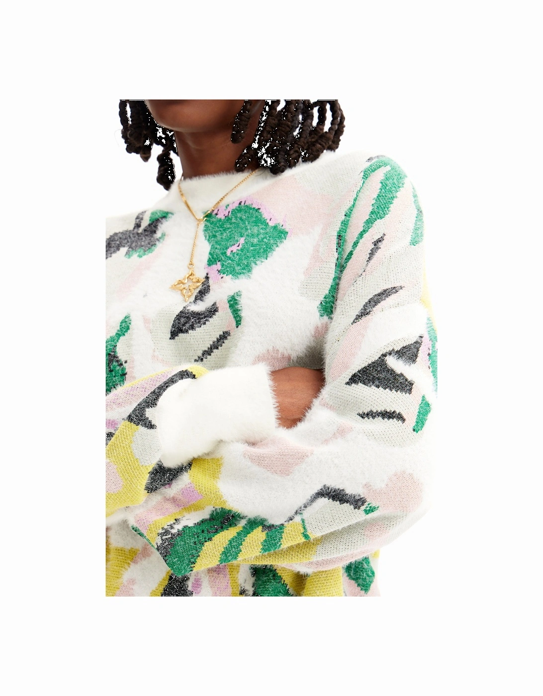 Women's Floral Knitted Sweater White
