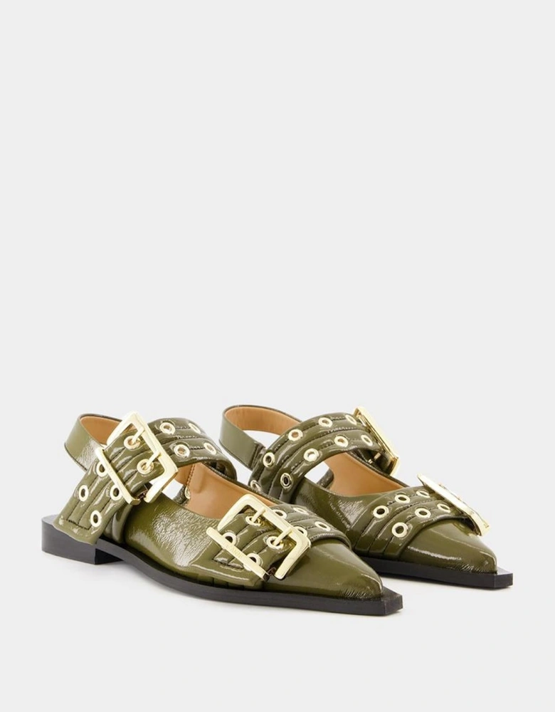 Double Buckle Patent Leather Sandals