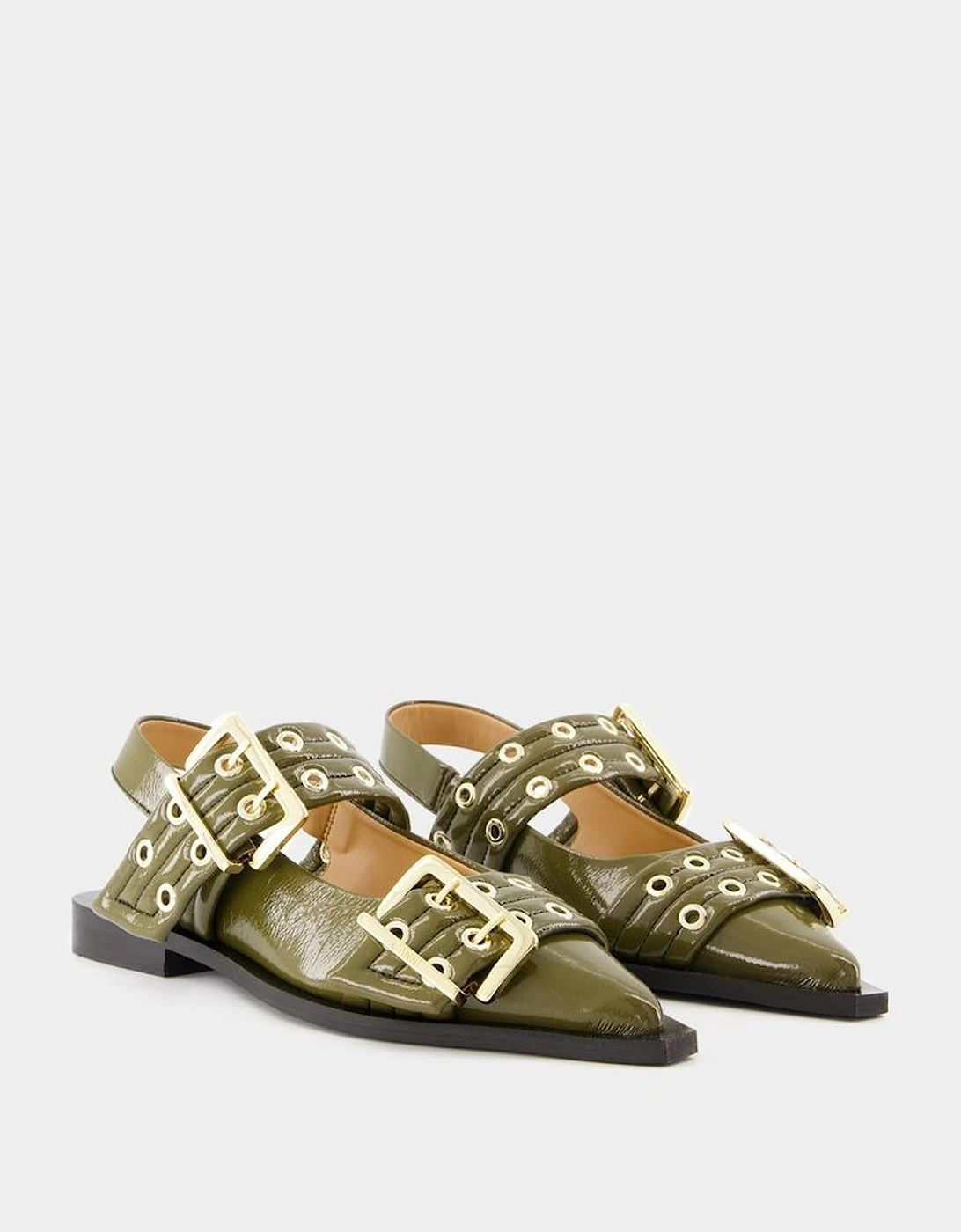 Double Buckle Patent Leather Sandals