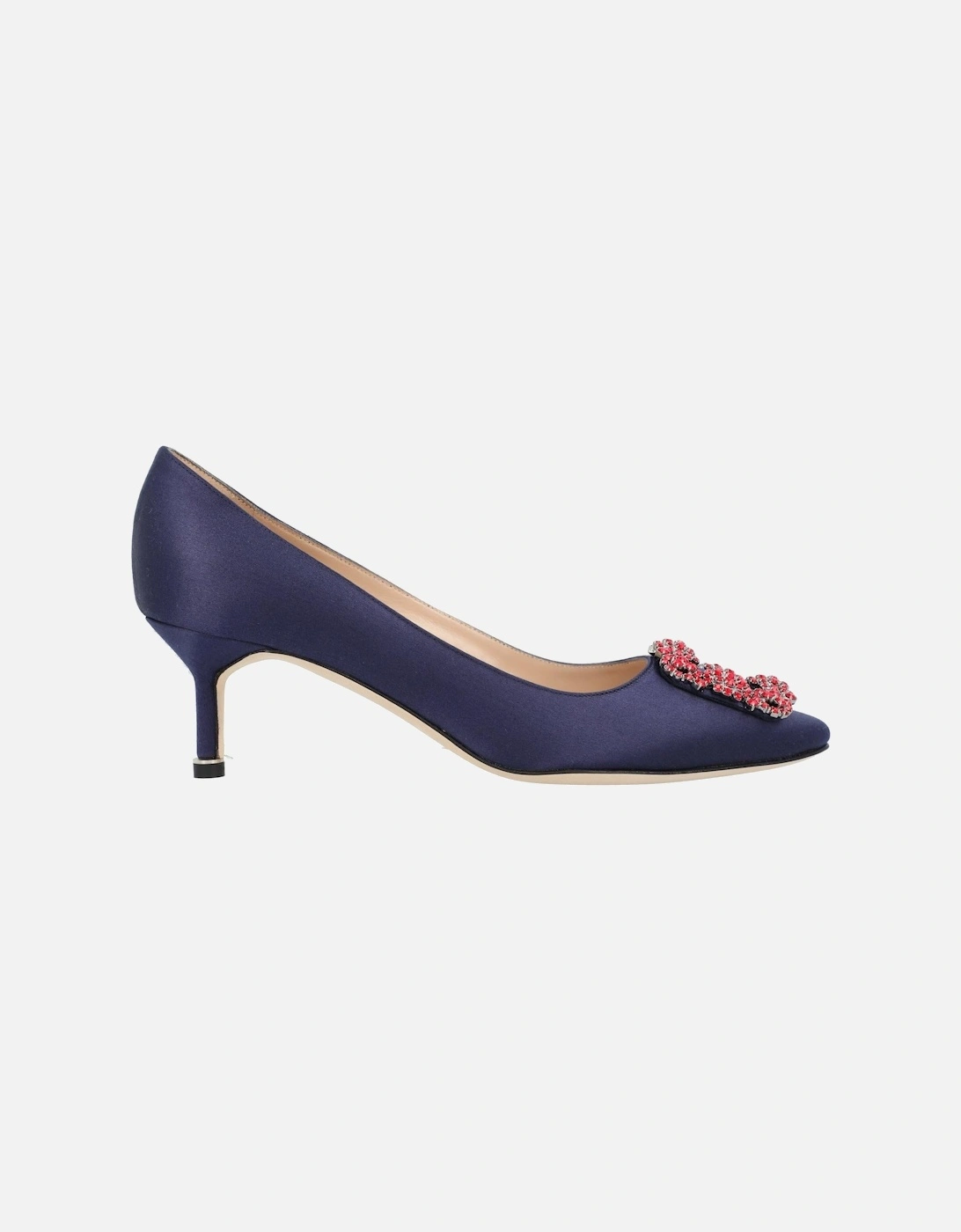 Crystal Buckle Satin Almond Toe Pumps with Stiletto Mid Heel, 7 of 6