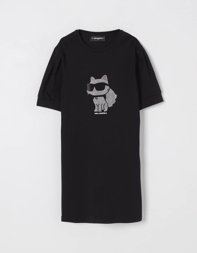 Relaxed Fit T-Shirt Dress with Rhinestone Graphic Detail